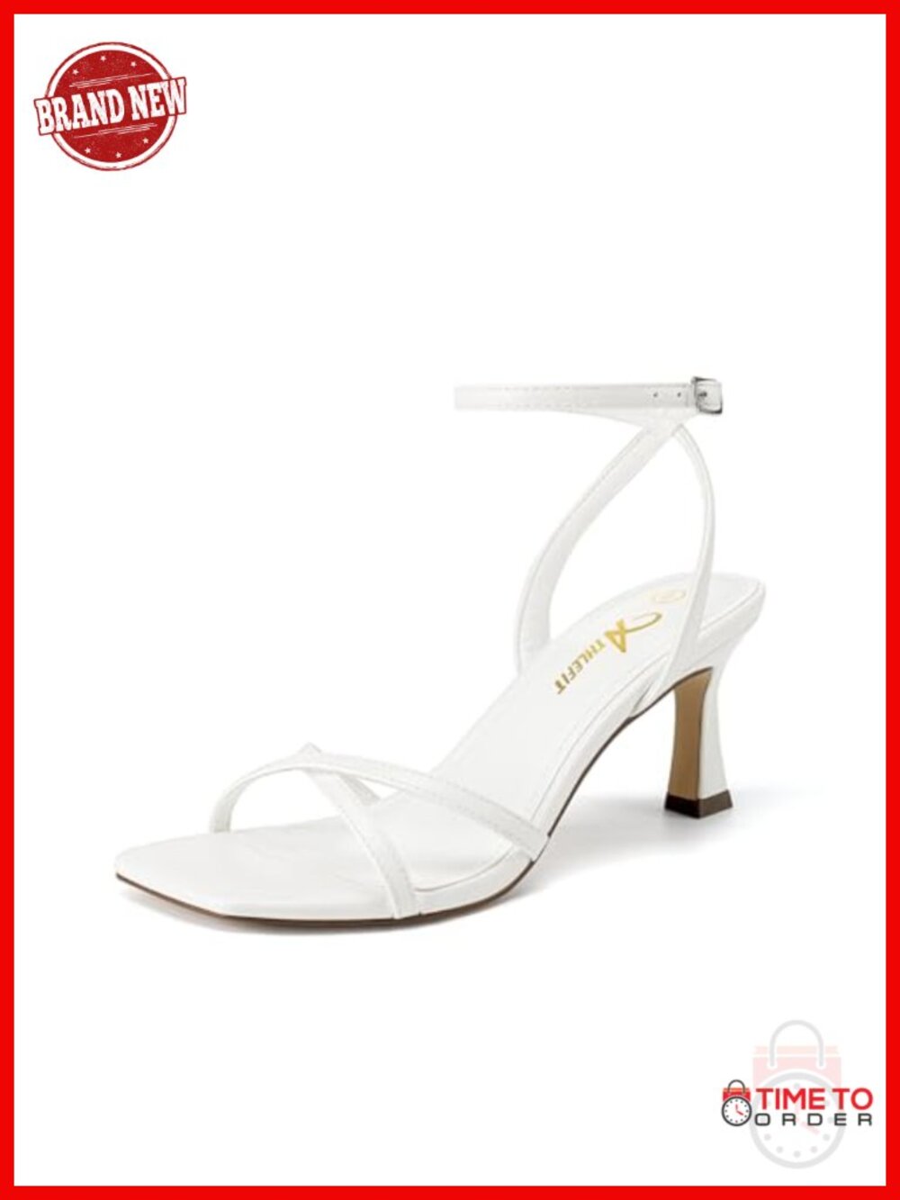 Square Toe Kitten Heel Sandals with Ankle Strap